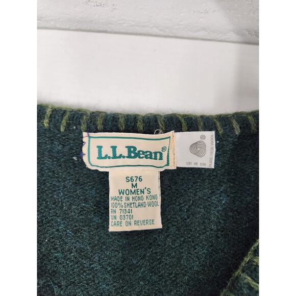 Vtg. L.L.Bean Women's Shetland Wool Embroidered Fall Leaf, Size M, Forest Green - Picture 8 of 13